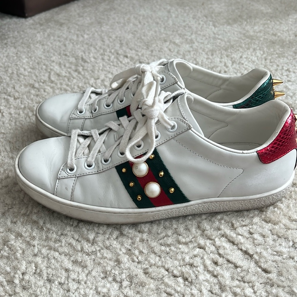 GUCCI Ace White Studded Sneakers Size 37.5